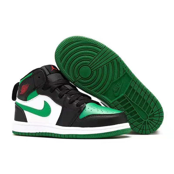 Youth Running Weapon Air Jordan 1 Black/White/Green Shoes 0024
